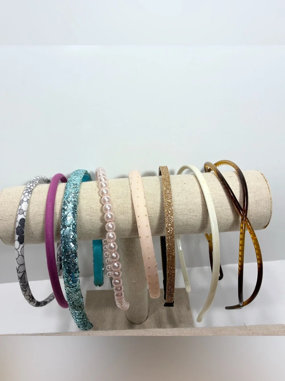 8 Pc Headband Lot: 2 Glitter, 1 Pearl, 3 Fabric & 2 Plastic